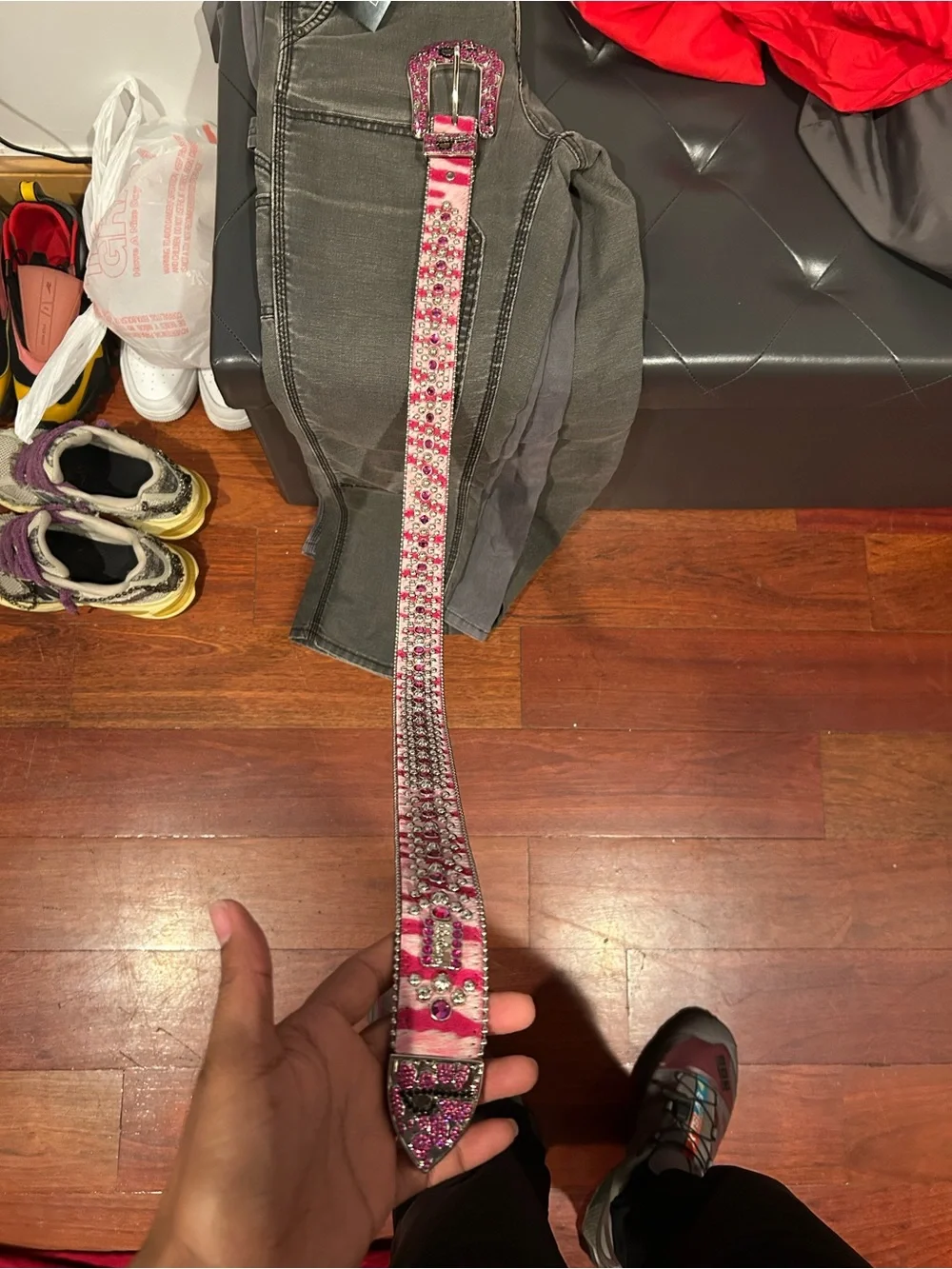 B.b Simon belt collaboration pink tiger strip mohair